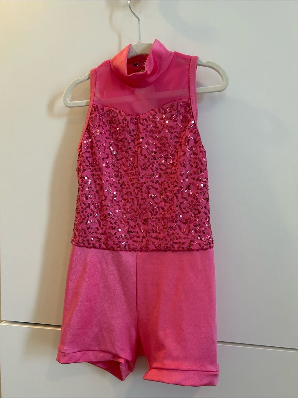 Weissman Girls Pink Sequin Dance Costume Romper - Size Child’s Small